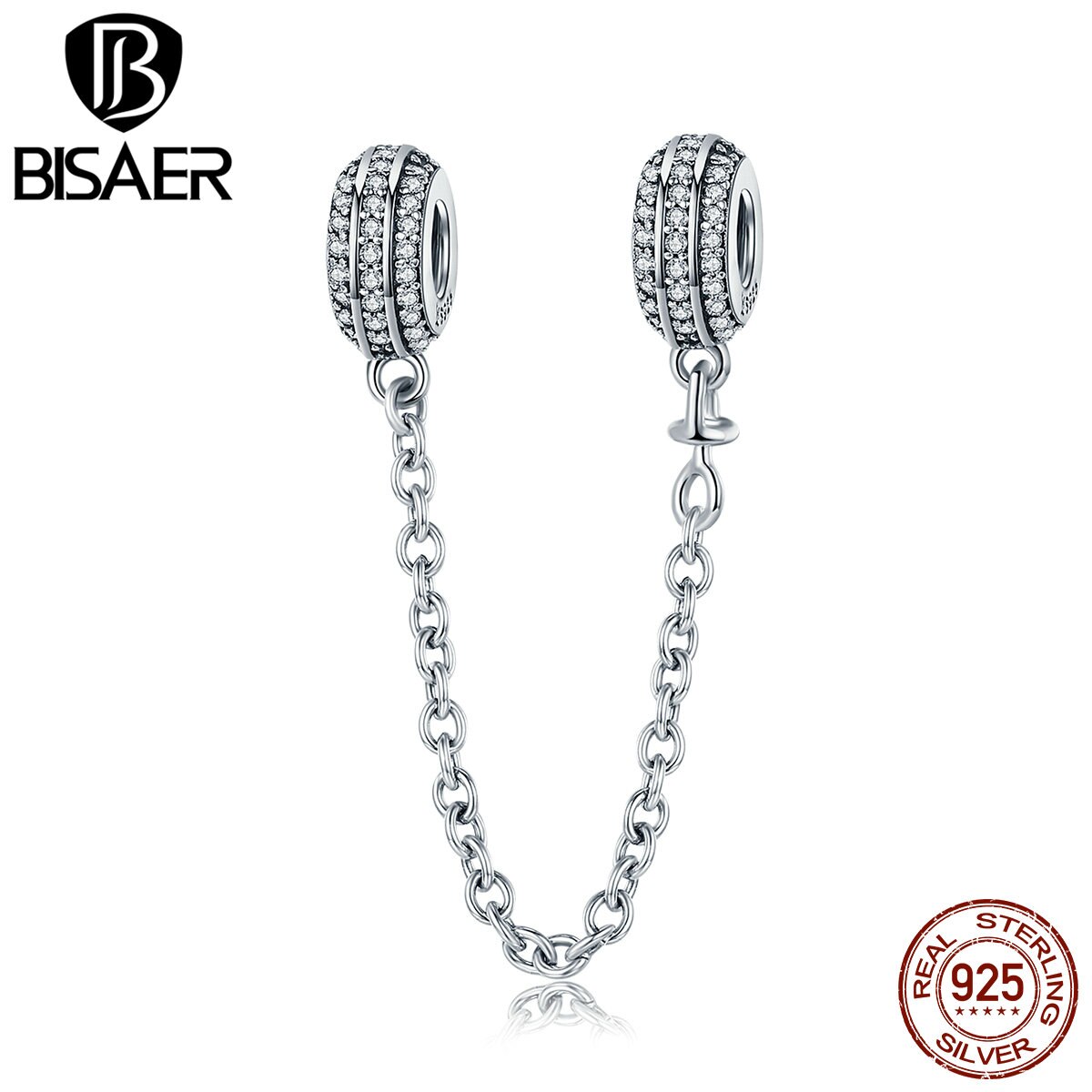 BISAER Authentische 925 Sterling Silber Schlange Kette Sicherheit Kette Stopper Reize Perlen passen Charme Armbänder Silber Schmuck ECC812