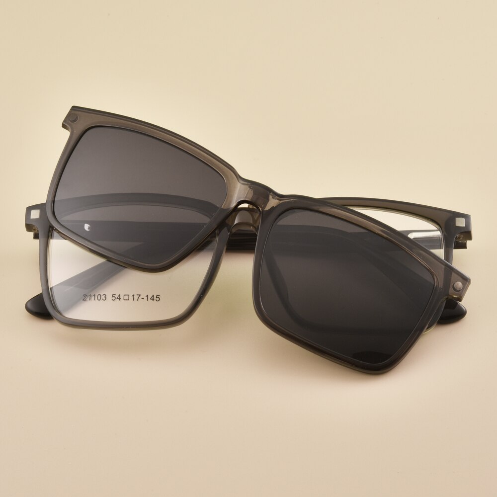 Gmei-gafas de sol polarizadas 2 en 1 para hombre y mujer, montura cuadrada de plástico, graduadas para miopía, montura 21103: C5 Transparent Grey