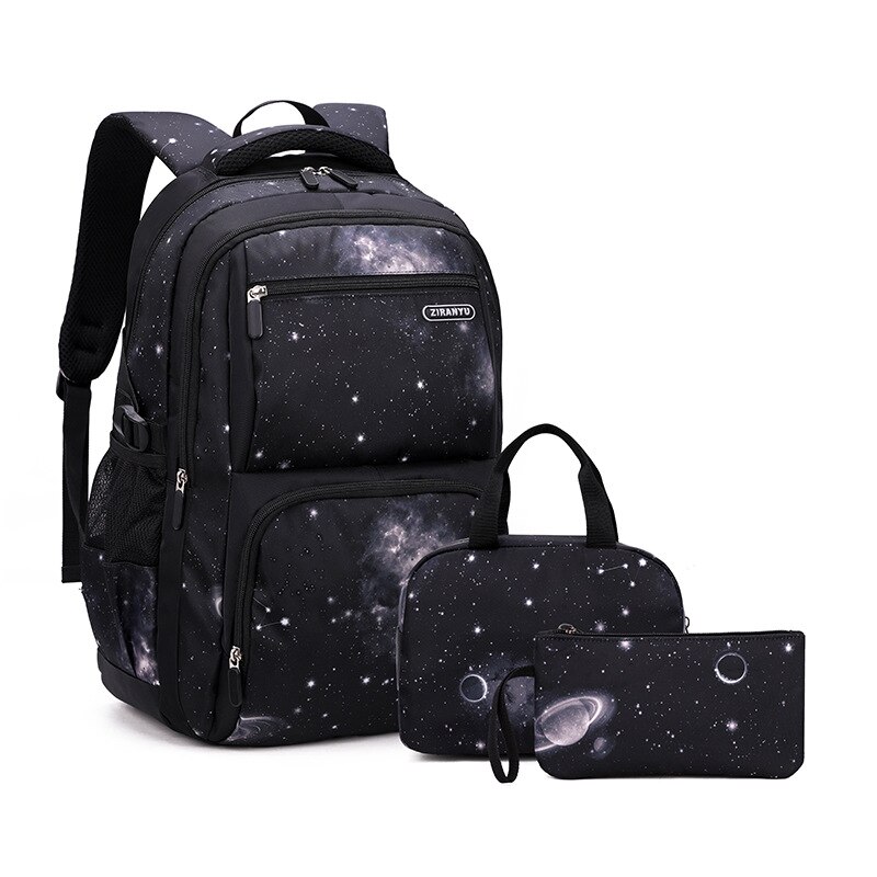 Boys Backpacks 3 Pieces Sets School Bags Large Size Bag For Teenagers Children Knapsack Big Boy Backpack Middle School Students: 3pcs black