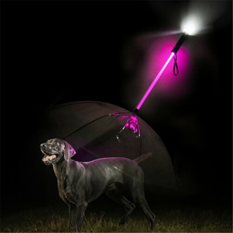 transparent Haustier Hund Katze LED Regenschirm Regen Schnee Eingebaute Leine Tragbare Welpen Trockenen
