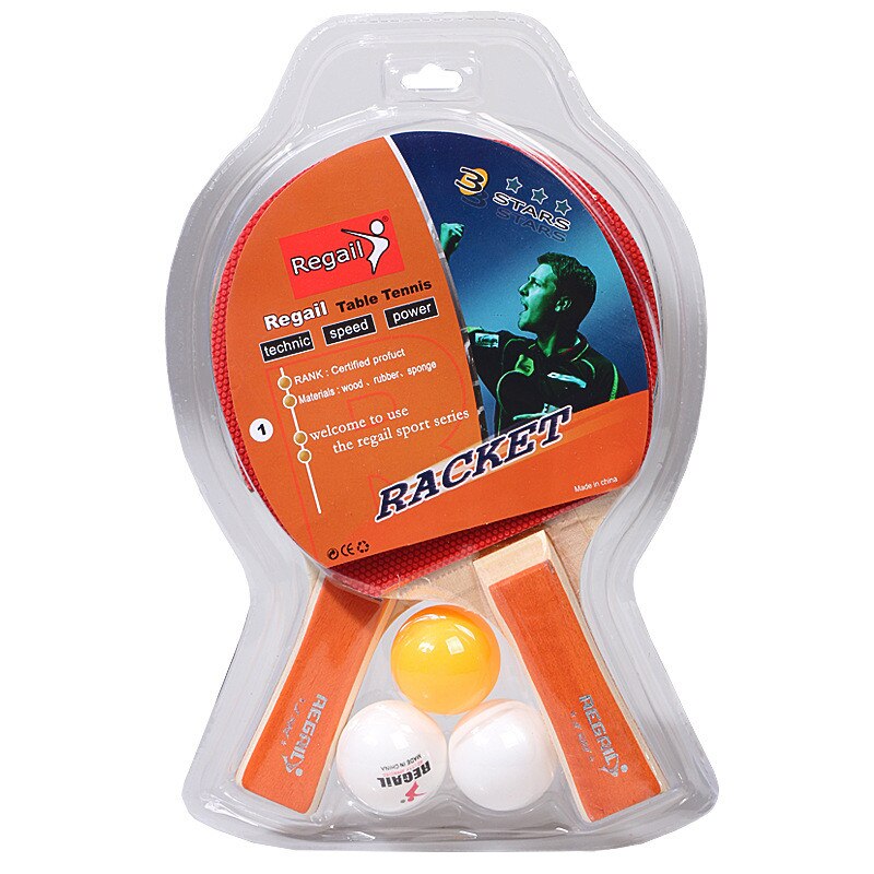 2 stuks Professionele Tafeltennis Rackets Ping Pong Paddle Training Bat Set met 3 Ballen: Oranje