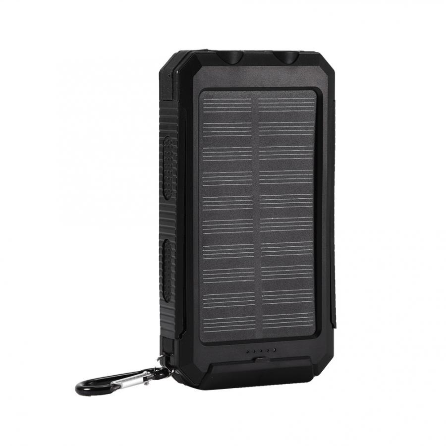 10000mAh Solar Power Bank USB Powerbank Waterproof Outdoor Light Battery External Portable Charging LED Light 2 USB Powerbank: Black