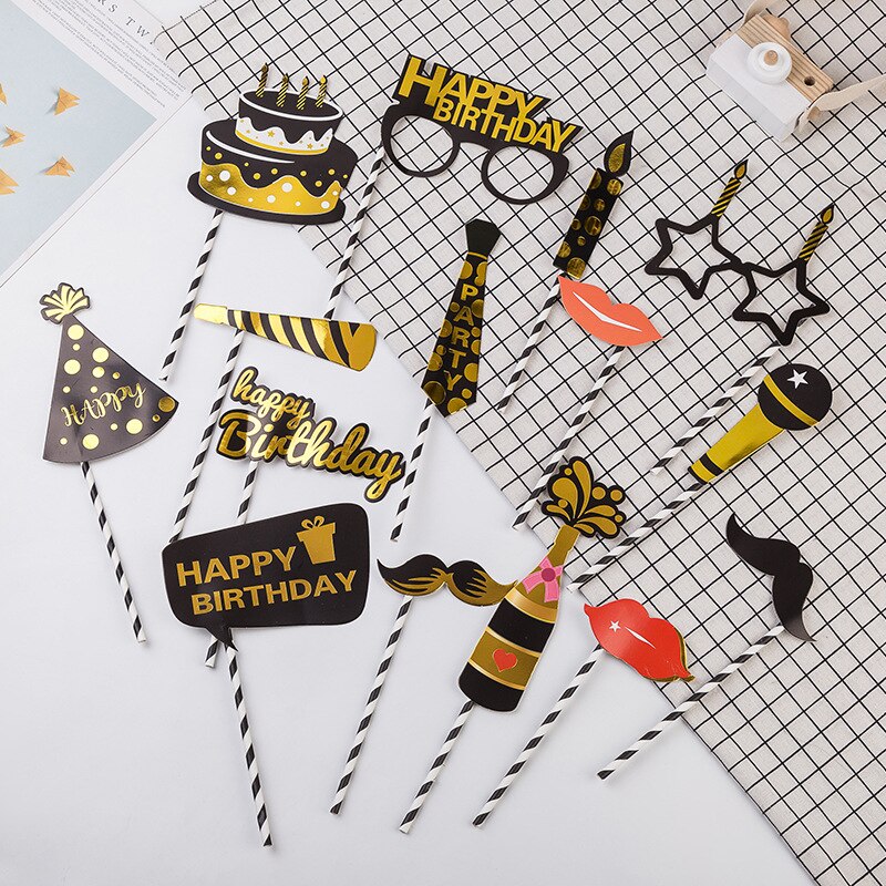 Funny Birthday Photobooth Props Stamping Gold Happy Birthday Photo Props DIY Photo Booth Birthday Party Happy Birthday Party Dec