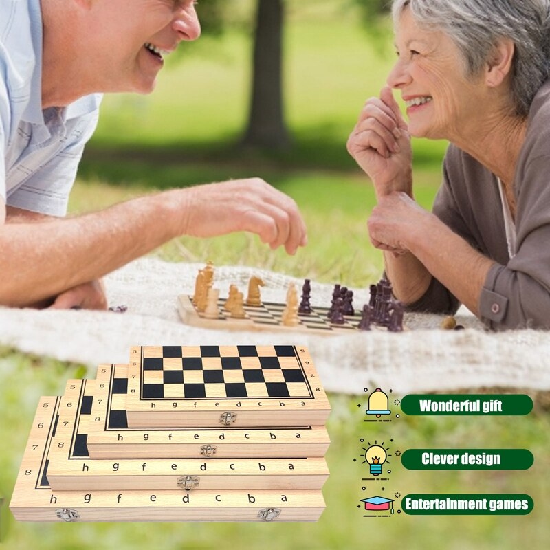 -3 In1 Wooden Chess and Checkers Set Board Games for Kids and Adults for Travel Portable Folding Chess Game Sets