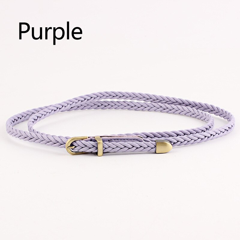 Cinturones de tejido fino para mujer, hebilla de Pin, cinturones de cuerda trenzados ajustados, informales, cadena de cintura delgada: Morado