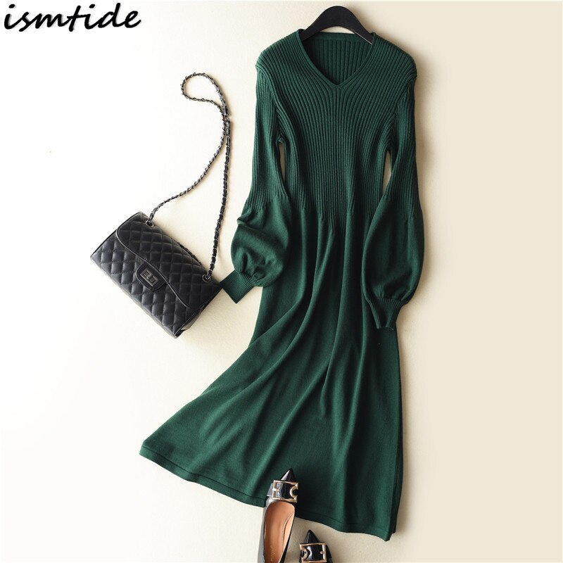 Sweater Knitted Dress Cashmere Long Autumn Women Cashmere Sweater Dress Long Sleeve Pleated Long Knitted Sweater Dresses