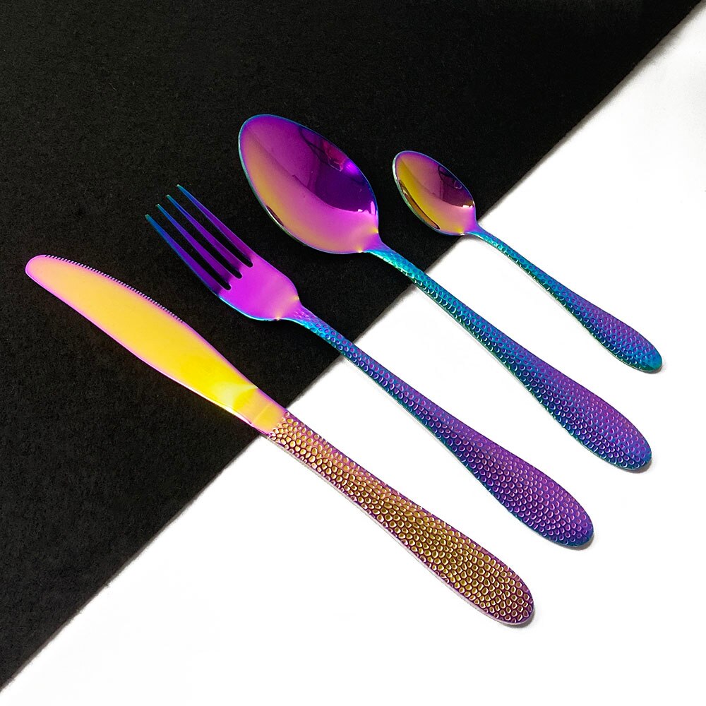 16/24 st servis 304 bestickset i rostfritt stål regnbågsservis hem kök gaffel sked knivset bestick set: 4 st / Regnbåge