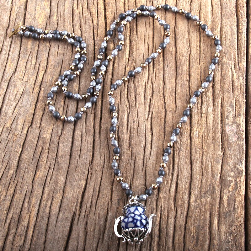 RH Boho Schmuck 4mm Natürliche Steine Porzellan Teaport Anhänger Halsketten