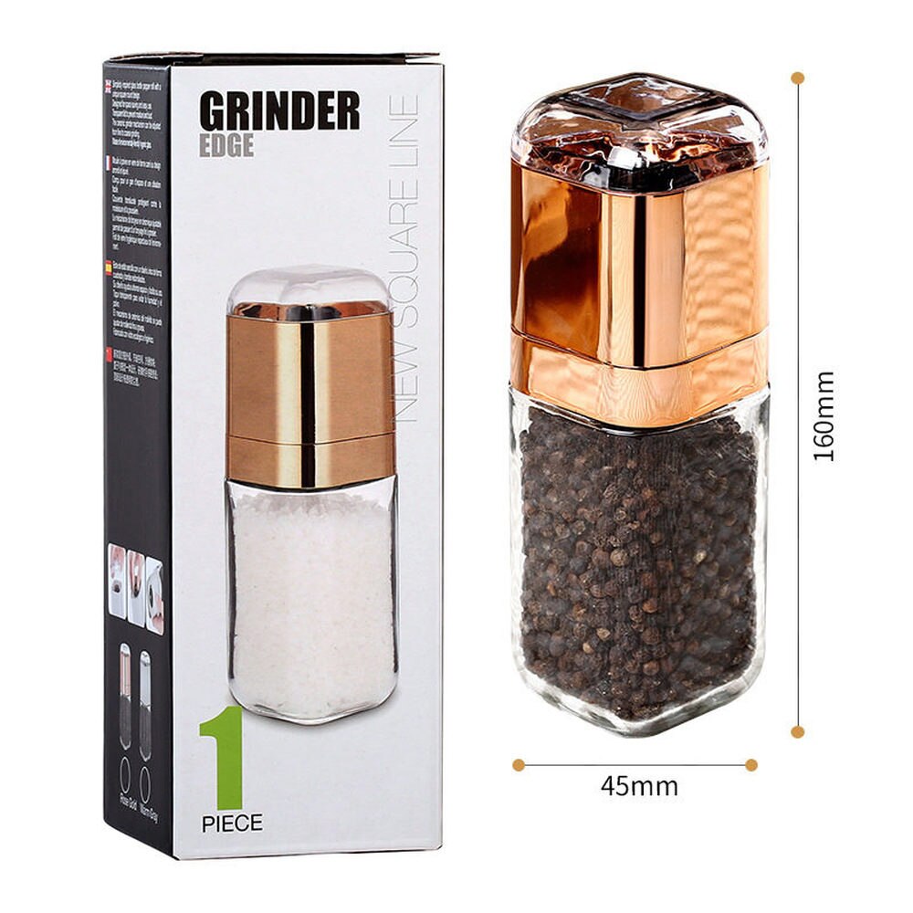 Pepparkvarn 180ml premium glasflaska salt- och pepparskakare med keramisk kryddkvarn kökspepparkvarn guld