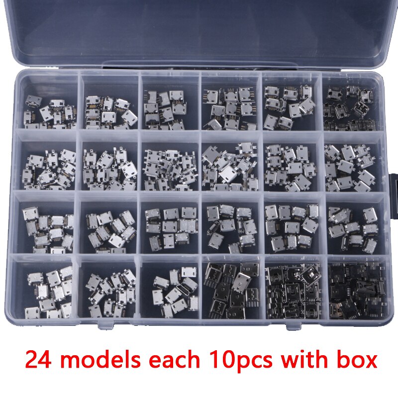 24 Modellen Micro Usb Connector Socket Jack Usb Connectors Set Voor MP3/4/5 Lenovo Zte Huawei Samsung Sony Xiaomi htc: 240PCS