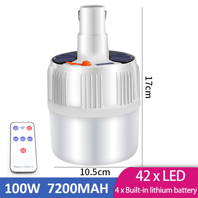 100W Camping Laterne Solar-LED Camping Licht Mini Tragbare Laterne Zelt Camping Lampe DC/Solar Wiederaufladbare Notfall Licht: 100W 7200MAH Remote / EU PLUG