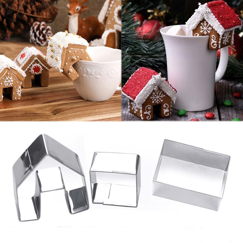 3pcs Christmas Gingerbread House Cookie Cutter Set Mini Christmas House Biscuit Cake Fondant Pastry Cutter Mold Xmas Baking tool
