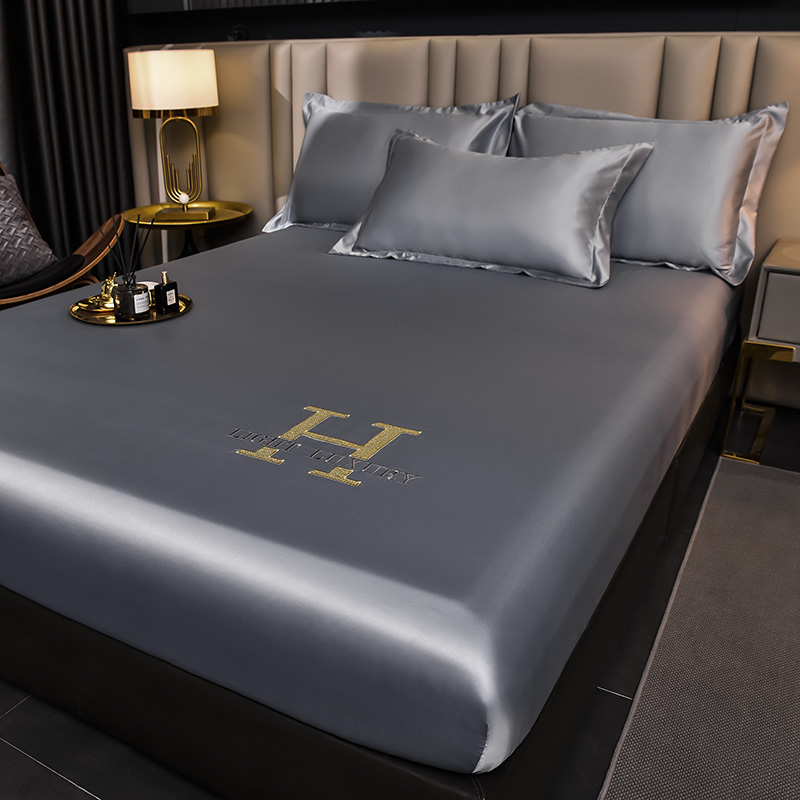 High-end Satin Fitted Sheet with Elastic Band Solid Color Silky Bed Sheet Smooth Non-Slip Mattress Cover Bedspreads Bed Linen: 180x220cm / Yellow