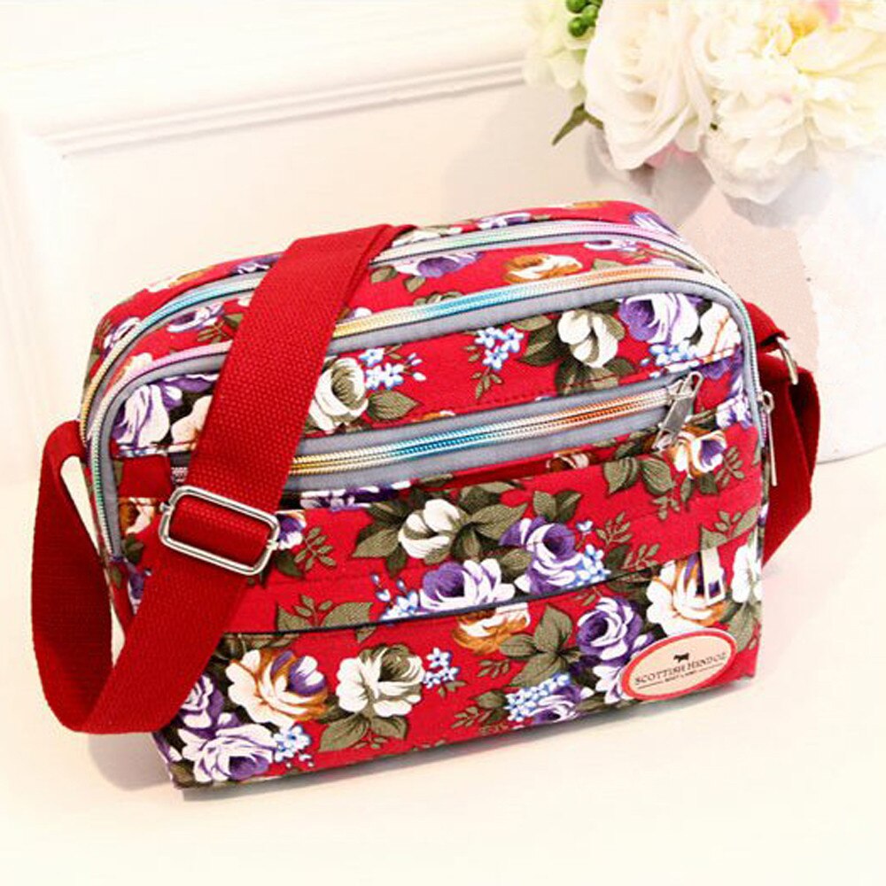 Frauen Messenger Taschen Leinwand Umhängetasche Schulter Tasche blume drucken s super Bolsos Mujer #4: Red