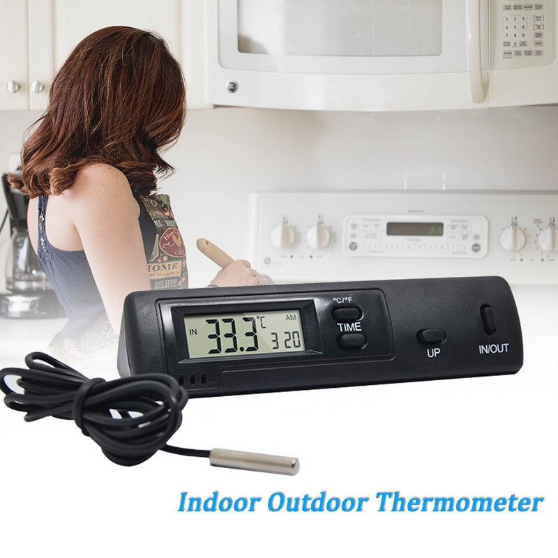 Digital LCD Temperature Meter Indoor Outdoor Thermometer Monitor With Probe Sensor Wired Thermometer For Home Office Car