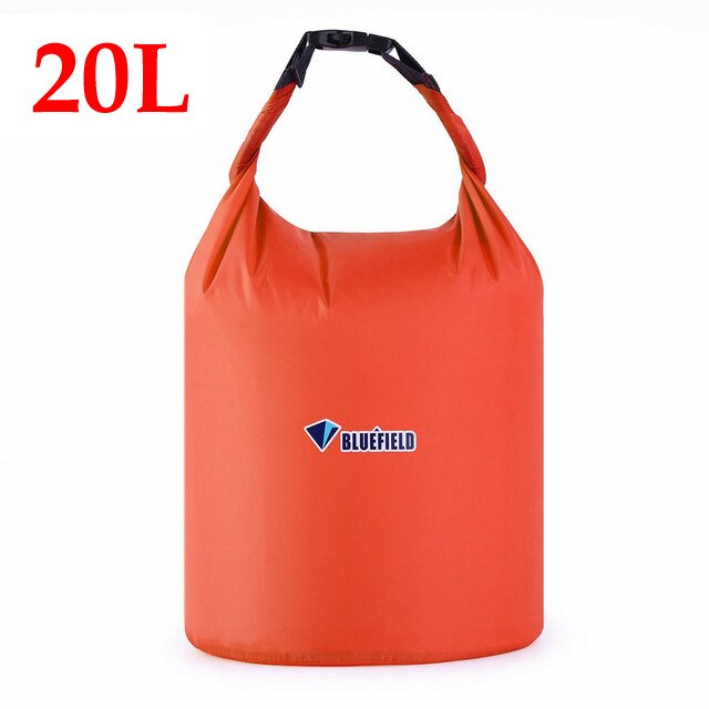 Bluefield 10L 20L draussen Schwimmen Wasserdichte Tasche Camping Rafting Lagerung Trocken Tasche mit Verstellbaren Riemen Haken 5 Farben Wahl: 20L Orange