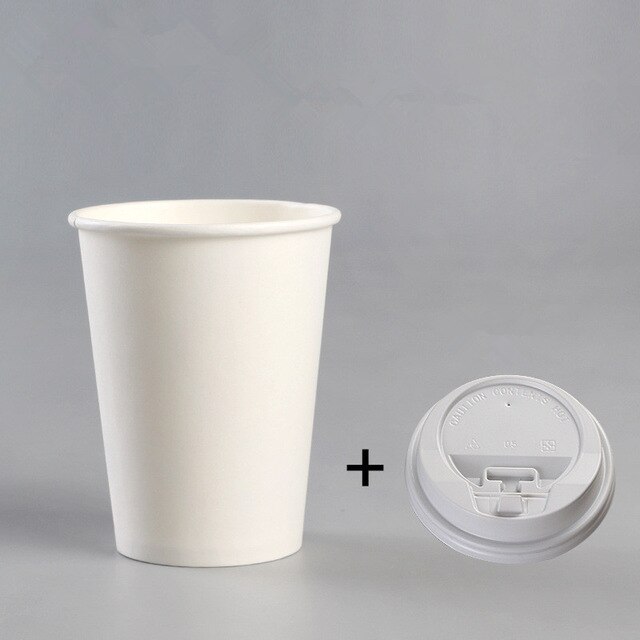 50 stücke weiß einweg kaffee tasse kaltes heißes getränk zum mitnehmen verpackung papier tasse mit deckel und Kraft papier hülse: Tasse und Schwarz Deckel1 / 400ml 14OZ 50Stck