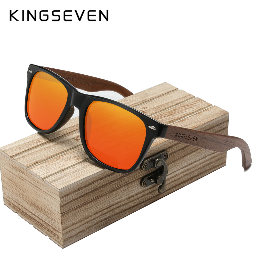 KINGSEVEN-gafas de sol de madera Natural para hombre y mujer, lentes de sol polarizadas hechas a mano con espejo, UV400, 2023: Azul