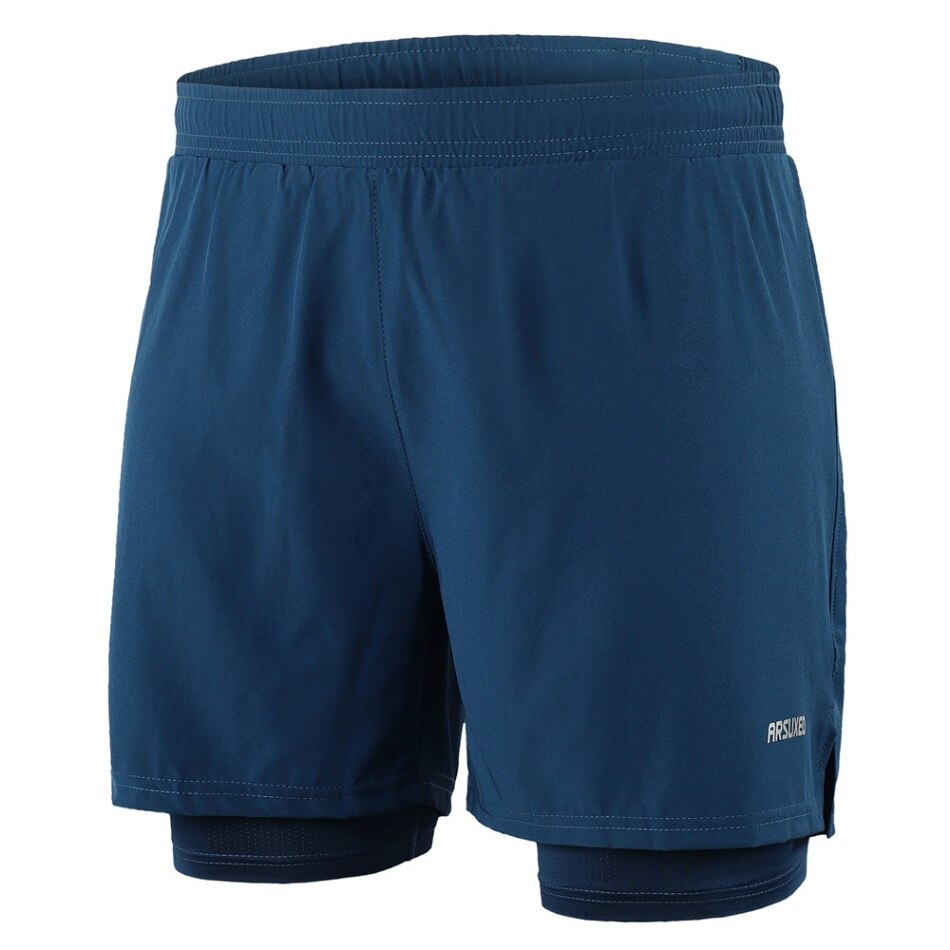 Lixada Männer 2 in 1 Laufhose Schnell Trocknend Atmungs Aktiven Training Übung Joggen Marathon Radfahren Shorts: Dark blue / S