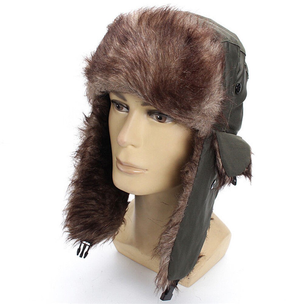 Unisex mænd kvinder russisk hat trapper bomber varm trooper øreklapper vinter ski hat solid fluffy imiteret pels kasket hovedbeklædning motorhjelm