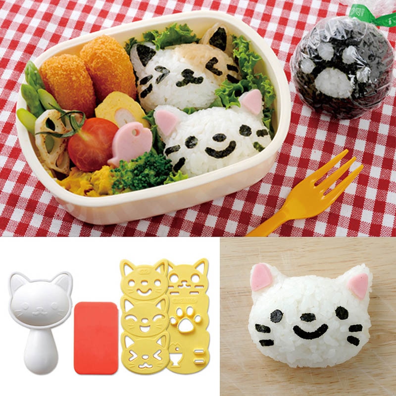 1 Set Portable Kitchen Gadgets Sushi Nori Rice Mold Cooking Tools Cute Smile Cat Cutter Japanese Style Bento Maker