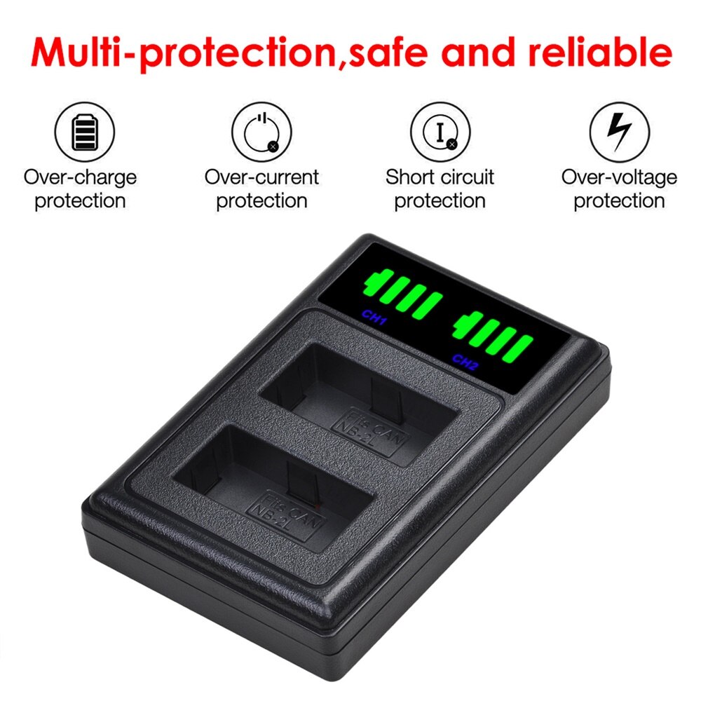 4Pcs NB-2L NB-2LH NB 2L NB2LH battery + LED Dual USB Charger Type C for Canon EOS 400D S80 S70 S50 S60 350D G7 G9 Rebel XT XTi
