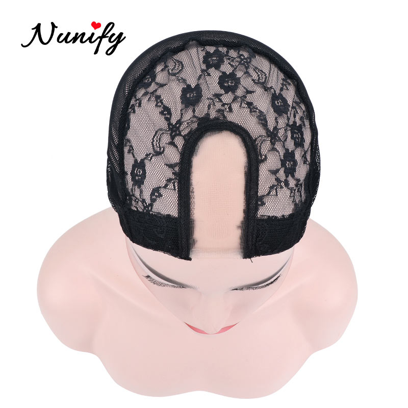 Nunify 1pcs Black U Part Wig Cap With Swiss Lace Net Making Wigs Full Lace Wig Weaving Cap Mesh Base Machine Made Stretchy Net: U Part Lace Wig