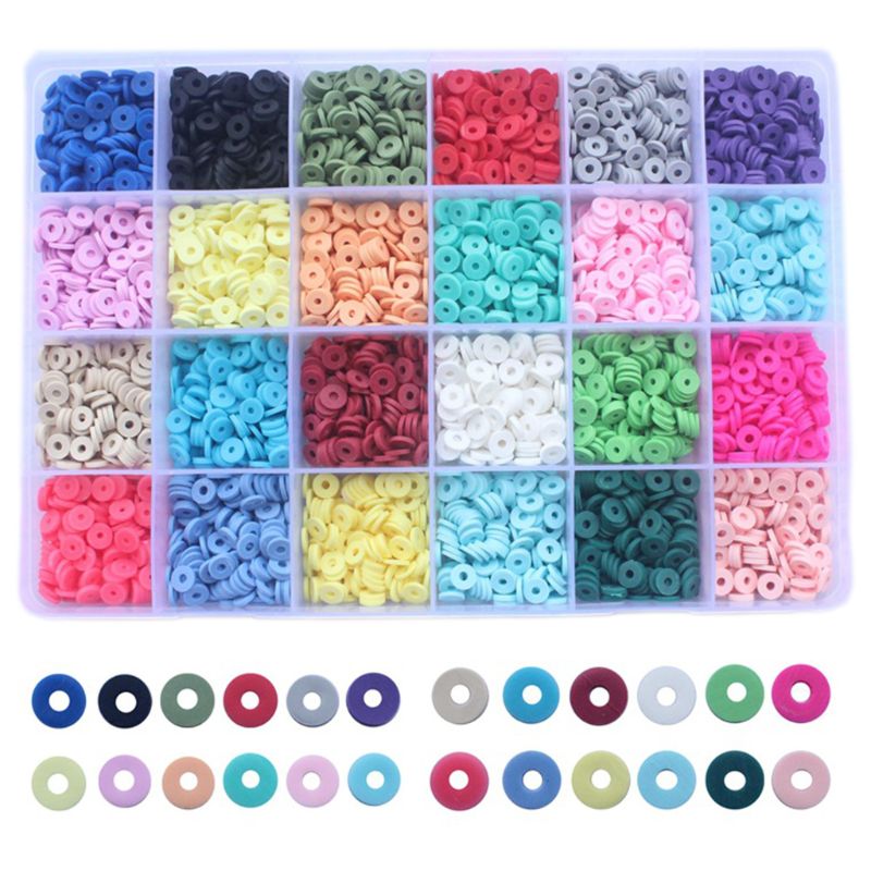 4800Pcs 24 Colors 6mm Flat Round Polymer Clay Disc Loose Spacer Bead DIY Jewelry F3MD