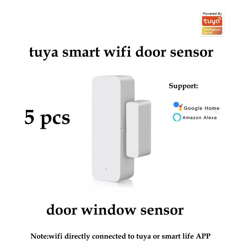 wireless zigbee door sensor compatible alexa google tuya smart life mini smart window door sensor APP real time push alarm: 5 pieces wifi