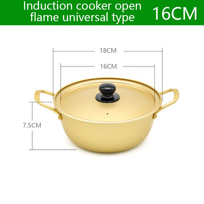 Olla dorada para Fideos, tallarines coreanos para Ramen, olla de sopa de aluminio con tapa, fideos, leche, huevo, sopa, herramientas de cocina, olla rápida✈✈✈✈✈: 16cm-Dual purpose