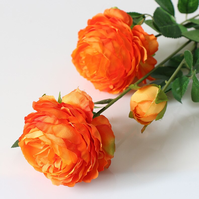 66cm lange europæiske kunstige blomster 3 hoved hjem silke pæon bryllup blomst udenlandske rose dekorative blomster fest dekoration 1 stk: Orange