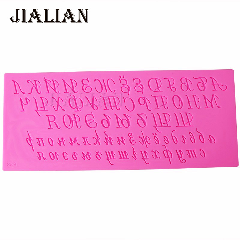 Letra del alfabeto ruso de silicona Fondant hornear molde para tarta DIY herramientas de decoración arcilla resina dulces Fimo Sculpey T0903