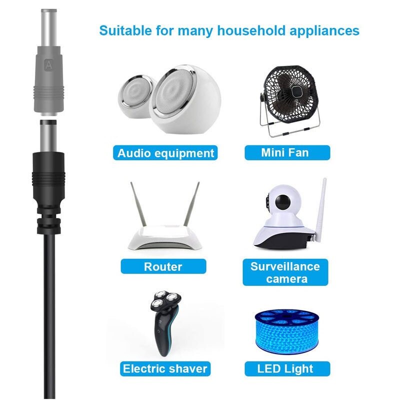 Universal DC 5V Power Cable USB to DC Plug Charging Cord with 12 Connectors Adapter for Router Light Speaker