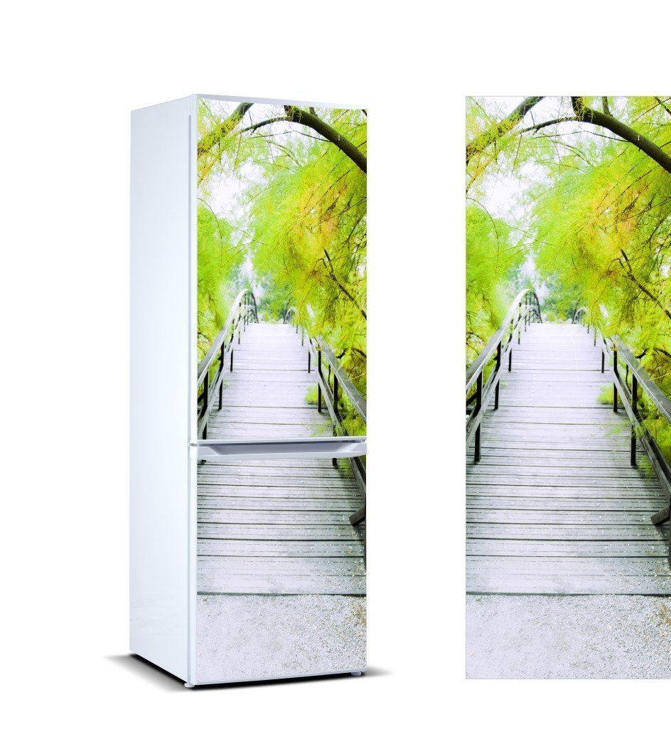 3D Kühlschrank Aufkleber Wald Brücke Kühlschrank Spülmaschine Tür Abdeckung Küche Heimat Dekoration Zubehör Moderne 3d Zauberstab Aufkleber