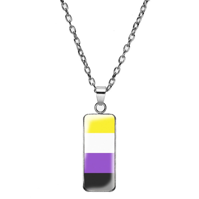 Lgbt Gay Pride Flags Necklace they Theirs Pronouns Rainbow Pride Flag Necklaces Pendant Art Print Rectangular Jewelry лгбт: Style 7