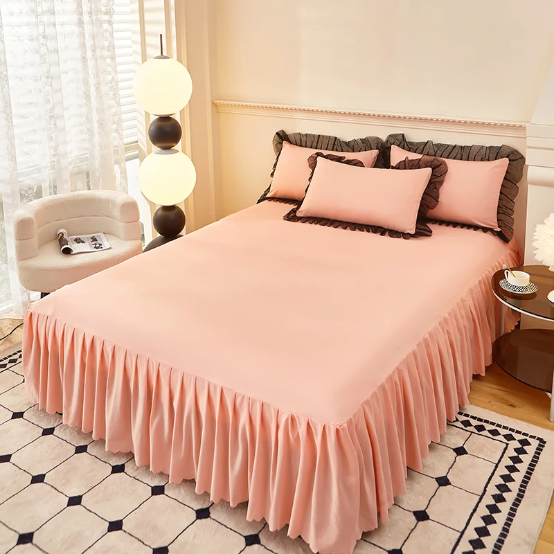 Solid Color Bed Skirt Lace Ruffled Bed Skirt 1pcs Cover Bedroom Beds Cover Bed Skirt Non-slip Mattress Cover Bedsheet Bedspread