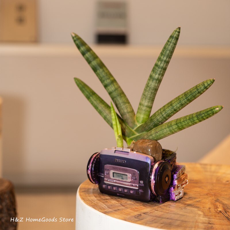 Retro radio tv-inspelare dator walkman form ornament saftiga blomkrukor för hem balkong dekoration