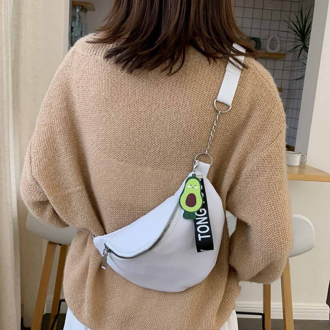 Women's Avocado Pendant Solid Color Saddle Bag Shoulder Diagonal Bag Pocket Simple chest bag сумка на пояс