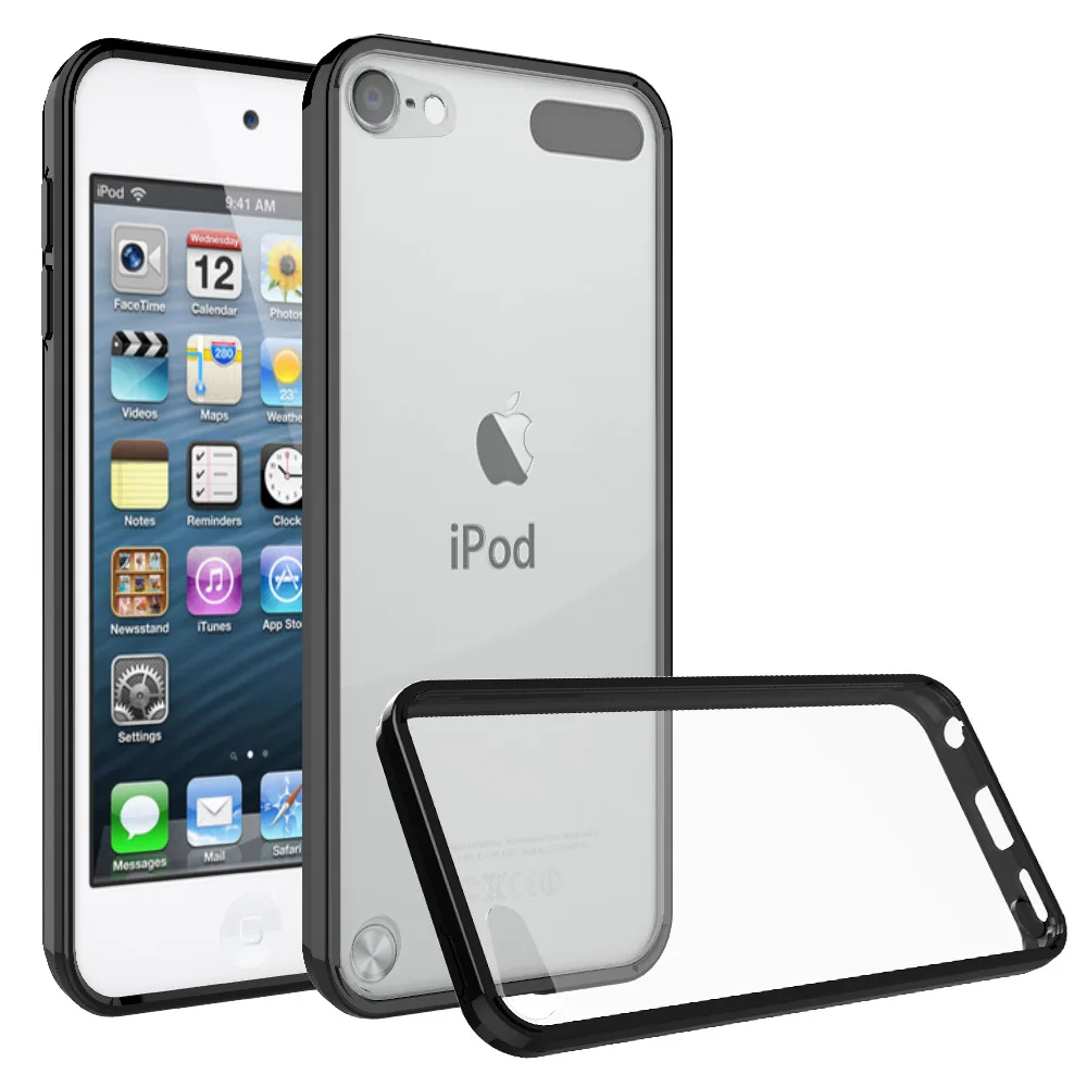 Custodia trasparente per IPod Touch 5 / Touch 6 / Touch 7 Cover ibrida antiurto Telaio morbido in TPU con guscio acrilico rigido trasparente Capa: Black