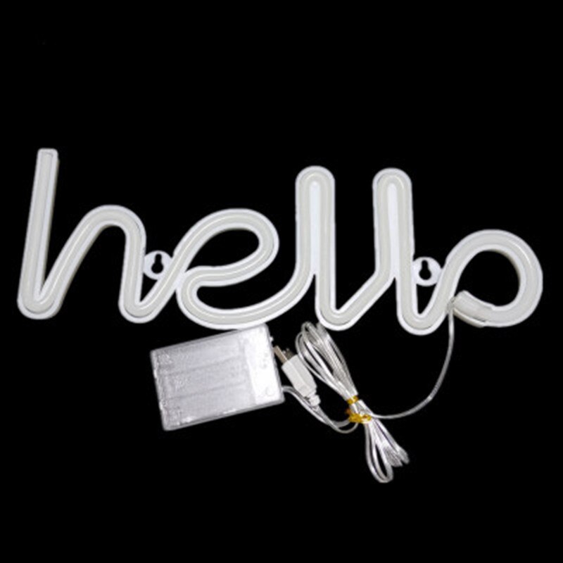 Hello Neon Wall Light Store Greeting Neon Signs for Commercial Shop Window Home Bar Decor Neon Top Battery or USB Powered: white hello