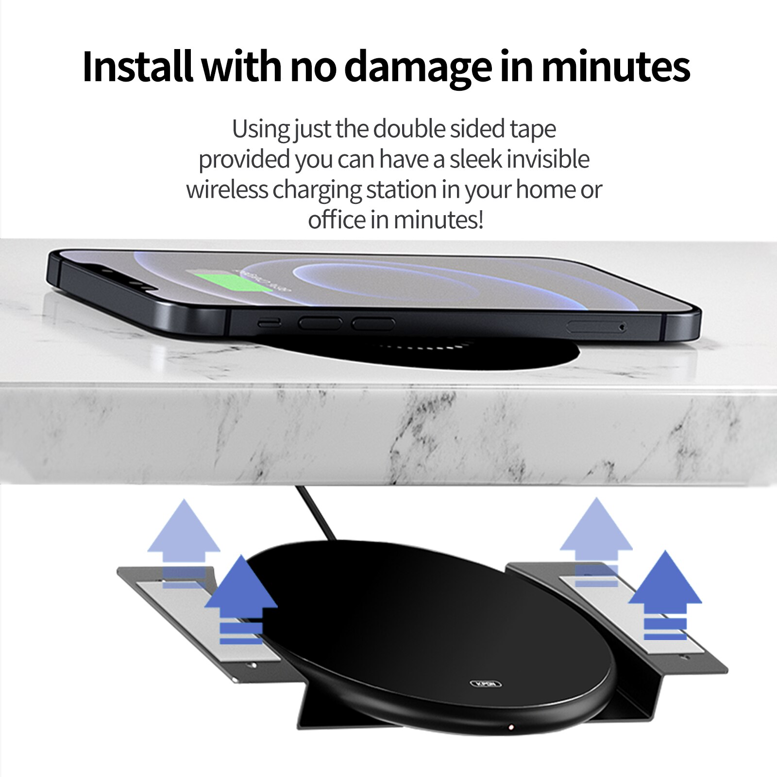 KPON-cargador inalámbrico Invisible, almohadilla de carga inalámbrica de larga distancia oculta para teléfono debajo del escritorio, QI, 10W