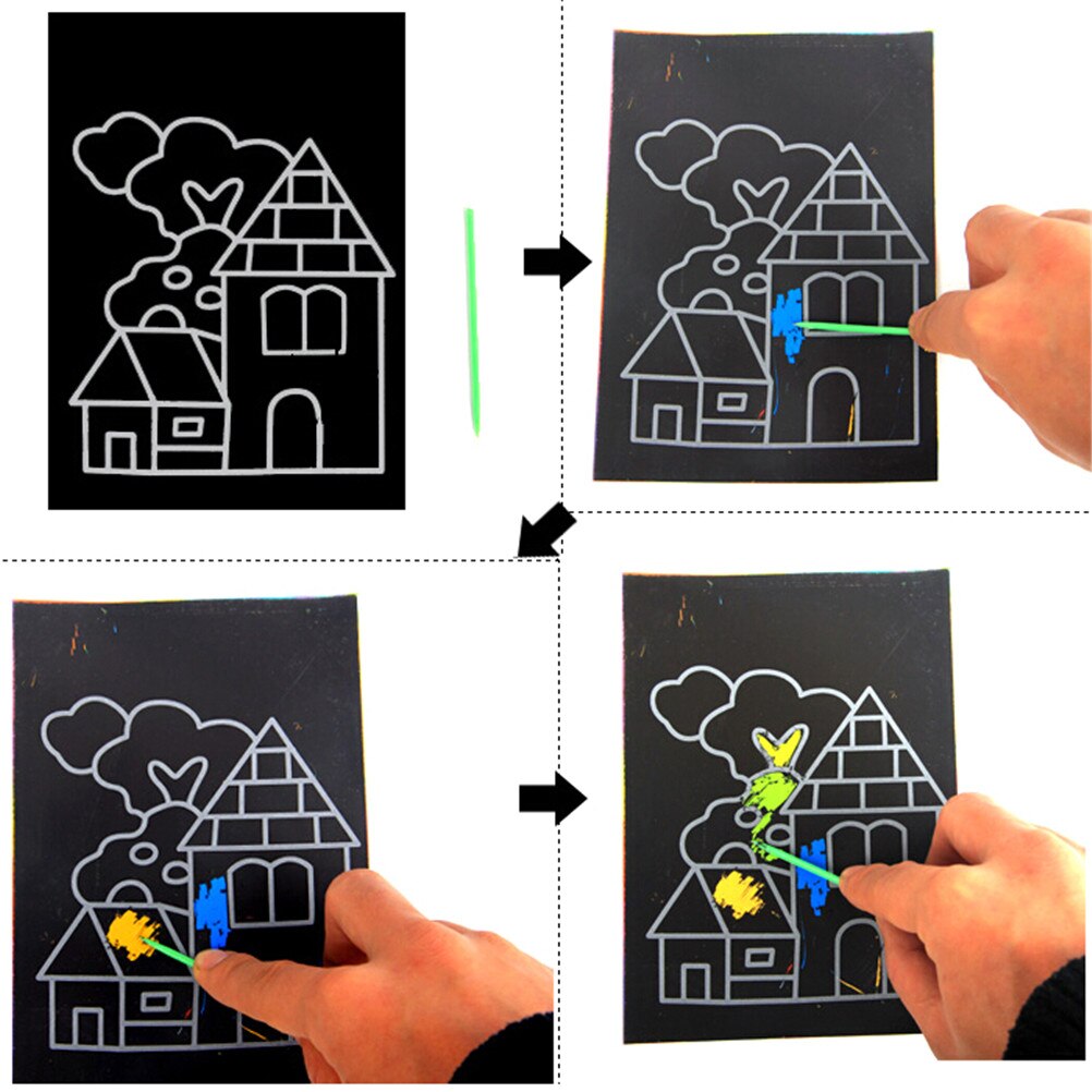 1 paquete de 8 hojas de magia pintar y rayar el papel con dibujo Stick pintura Set de pintura para niños de papel rasguño