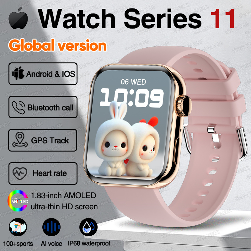 Versione globale Moda NUOVO Orologio Serie 11 Uomo Donna SmartWatch GPS Traiettoria Bracciale HD Bluetooth Chiamata sport Orologio impermeabile: nero