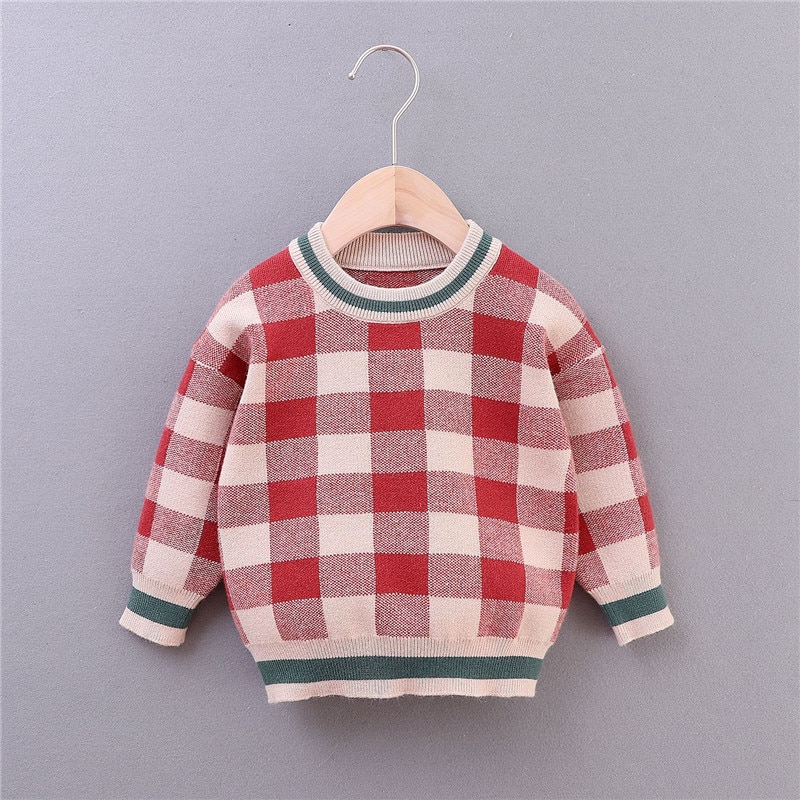 Chandails bébé fille garçons vêtements hiver tricoté pull noël Plaid pull pull manteau tricots: Rouge / 12M