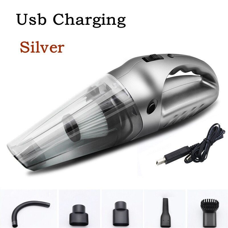 120W Portable Handheld Vacuum Cleaner SweeperRechargeable Wet Dry Wireless Vacuum Cleaner Strong Suction Dust Grip Home Gadget: USB charge silver