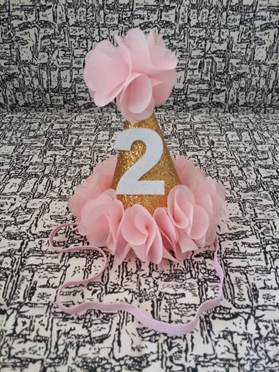 Meisje Bloem Tuin Shabby Chic Verjaardag Hoed Roze Lavendel Gouden Bloem Party Hoed Hoofdband 1st 2nd 3rd Pasgeboren Glitter party Cap: Pink 2 one piece