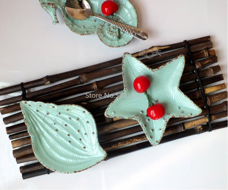 Mediterranean Ceramic Small Fruit Plate Dessert Box Dish Starfish Dish Conch Dish Tableware Dried Fruit Plate