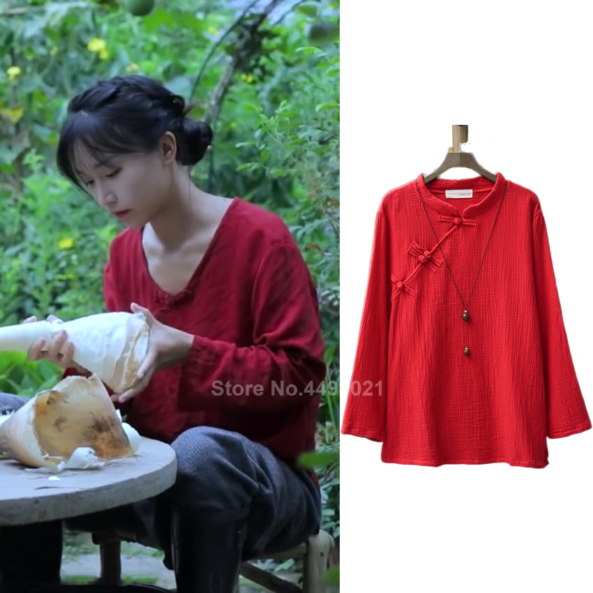 Liziqi traditionelle kinesiske toppe bukser bomuld linned gammel tang jakkesæt hanfu t-shirt afslappet åndbart tøj med hele ærmer