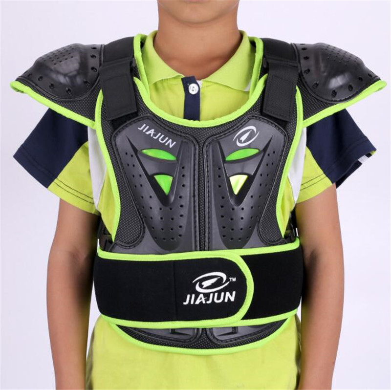 Jiajun Kind Body Protector Armor Motorjacks Motocross Back Shield Mouwloos Vest Spine Borst Beschermende Gears Jas: green / L