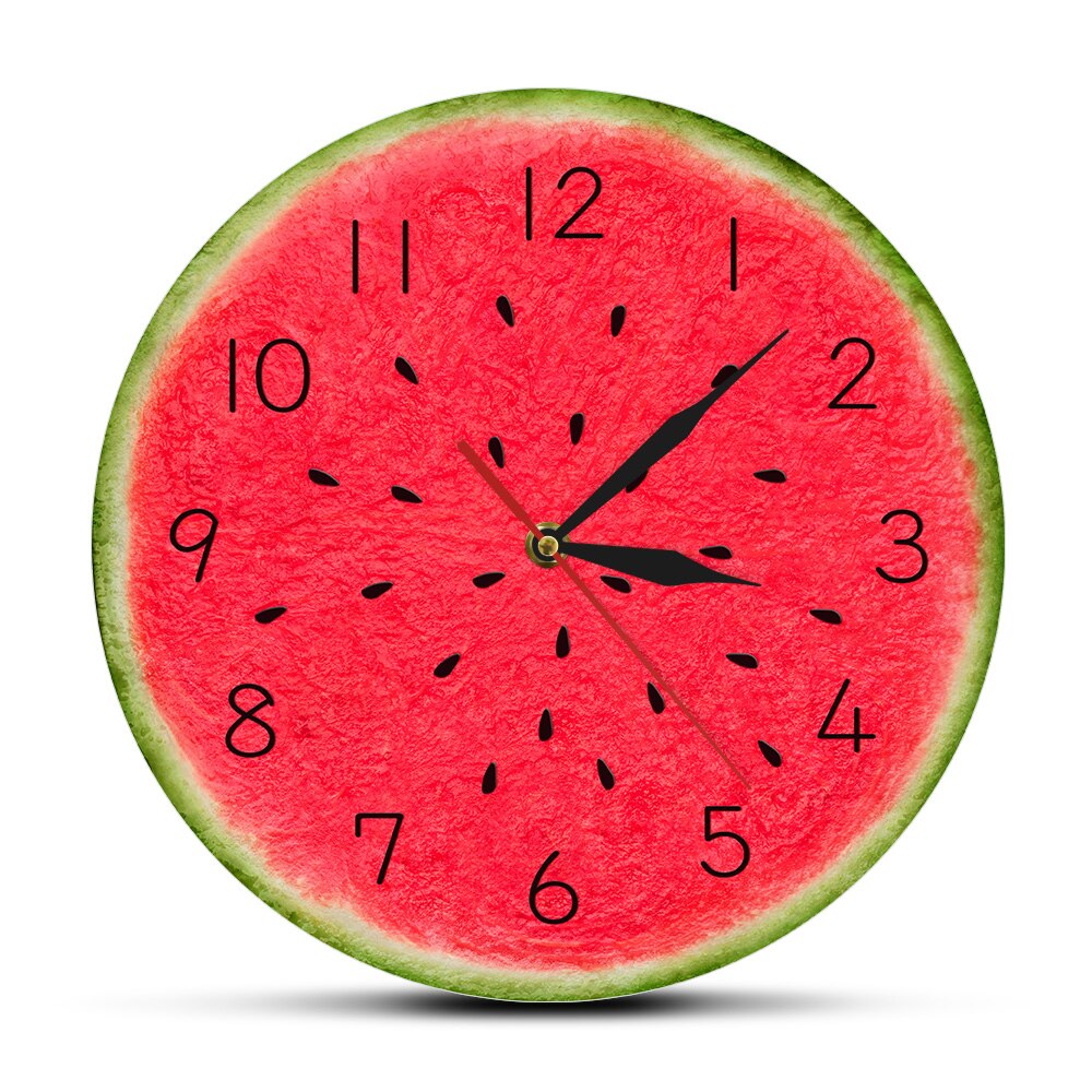 Summer Time Watermelon Modern Wall Clock With Numbers Tropical Kitchen Wall Art Decor Fruit Style Silent Quartz Round Wall Clock: No Frame